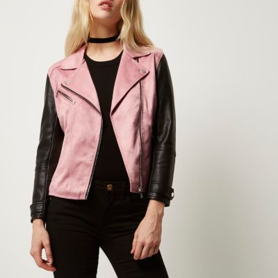 Pink block biker jacket